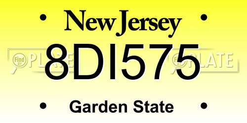 8DI575 New Jersey License Plate