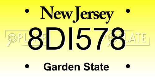 8DI578 New Jersey License Plate