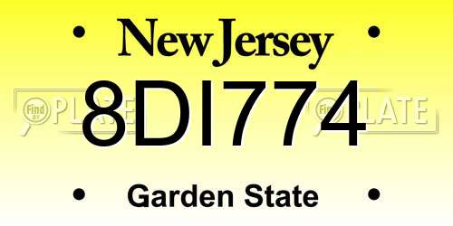 8DI774 New Jersey License Plate