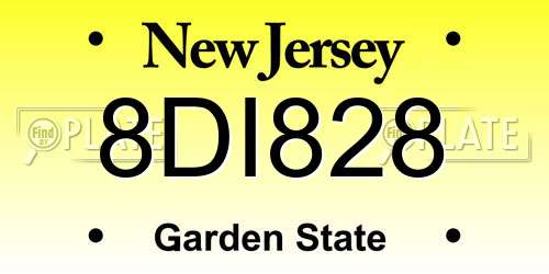 8DI828 New Jersey License Plate