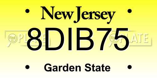 8DIB75 New Jersey License Plate