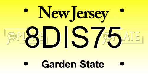 8DIS75 New Jersey License Plate