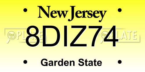 8DIZ74 New Jersey License Plate