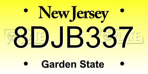 8DJB337 New Jersey License Plate