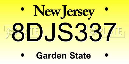 8DJS337 New Jersey License Plate