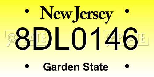 8DL0146 New Jersey License Plate