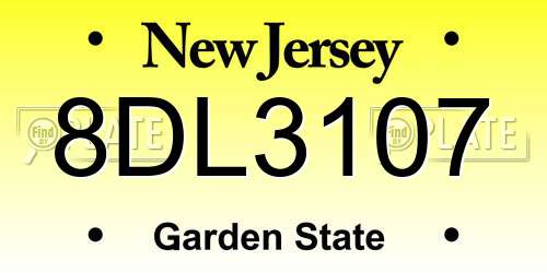 8DL3107 New Jersey License Plate