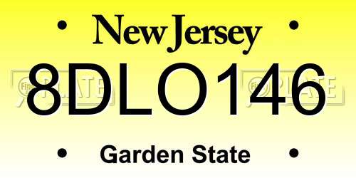 8DLO146 New Jersey License Plate