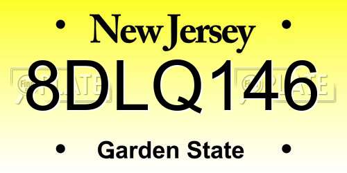 8DLQ146 New Jersey License Plate