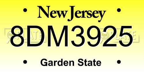 8DM3925 New Jersey License Plate