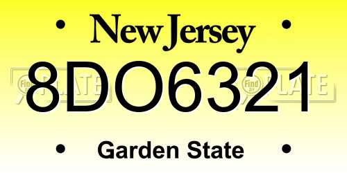 8DO6321 New Jersey License Plate