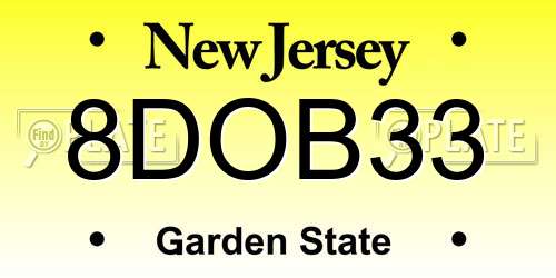 8DOB33 New Jersey License Plate