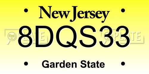 8DQS33 New Jersey License Plate