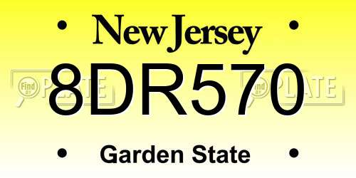 8DR570 New Jersey License Plate