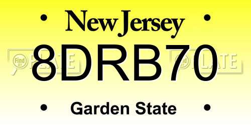 8DRB70 New Jersey License Plate
