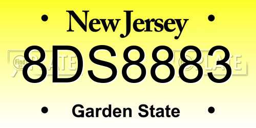 8DS8883 New Jersey License Plate