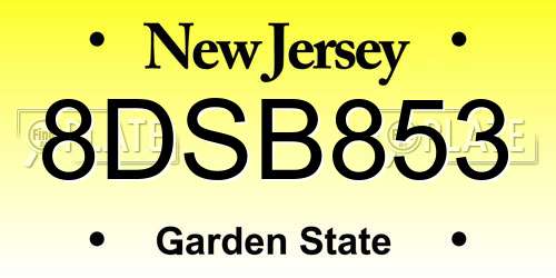 8DSB853 New Jersey License Plate