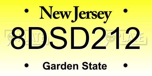 8DSD212 New Jersey License Plate