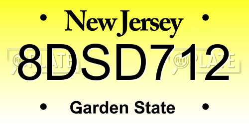 8DSD712 New Jersey License Plate