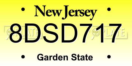 8DSD717 New Jersey License Plate