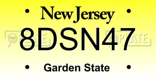 8DSN47 New Jersey License Plate