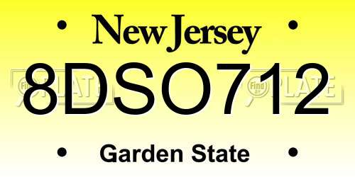 8DSO712 New Jersey License Plate