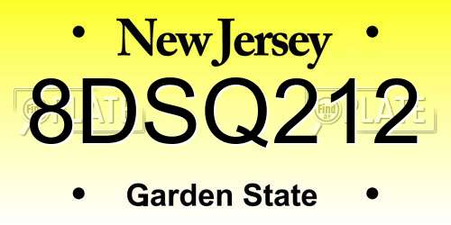 8DSQ212 New Jersey License Plate