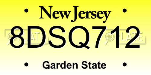 8DSQ712 New Jersey License Plate