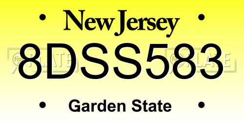8DSS583 New Jersey License Plate