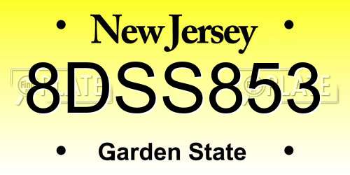 8DSS853 New Jersey License Plate