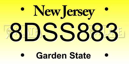 8DSS883 New Jersey License Plate