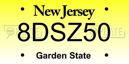 8DSZ50 New Jersey License Plate