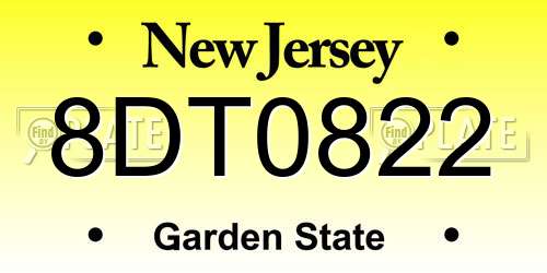 8DT0822 New Jersey License Plate