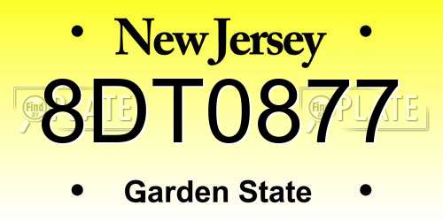 8DT0877 New Jersey License Plate