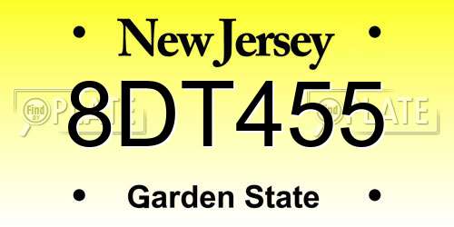 8DT455 New Jersey License Plate