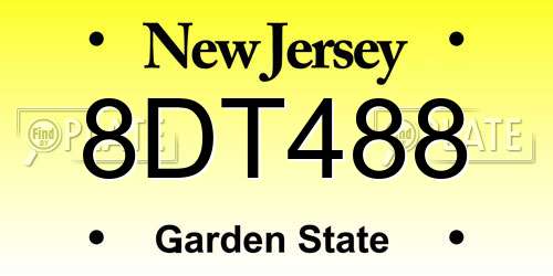 8DT488 New Jersey License Plate