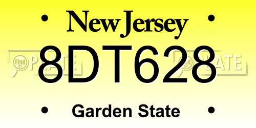 8DT628 New Jersey License Plate
