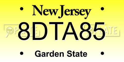 8DTA85 New Jersey License Plate