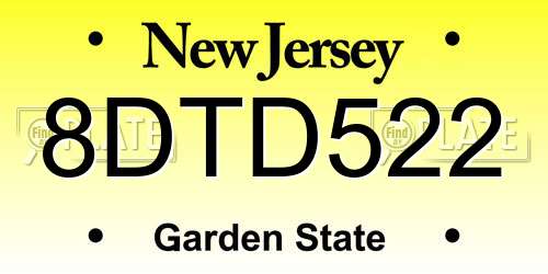 8DTD522 New Jersey License Plate