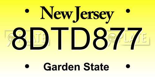 8DTD877 New Jersey License Plate