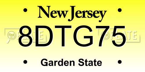 8DTG75 New Jersey License Plate