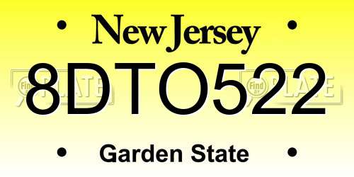 8DTO522 New Jersey License Plate