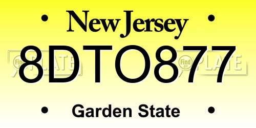 8DTO877 New Jersey License Plate