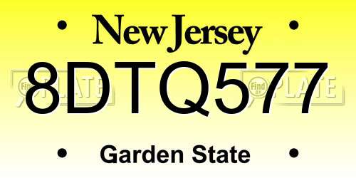 8DTQ577 New Jersey License Plate