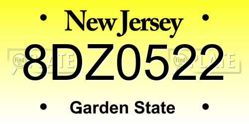 8DZ0522 New Jersey License Plate