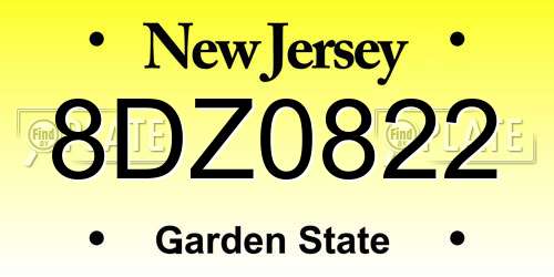 8DZ0822 New Jersey License Plate