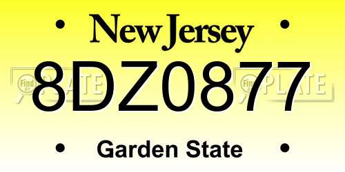 8DZ0877 New Jersey License Plate