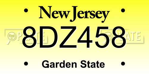 8DZ458 New Jersey License Plate