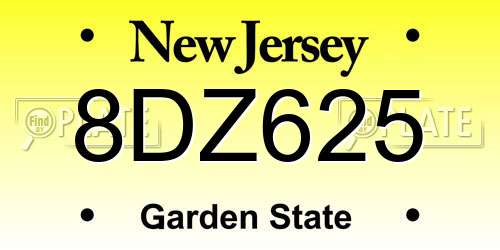 8DZ625 New Jersey License Plate