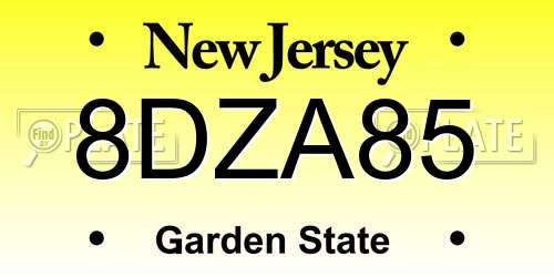 8DZA85 New Jersey License Plate